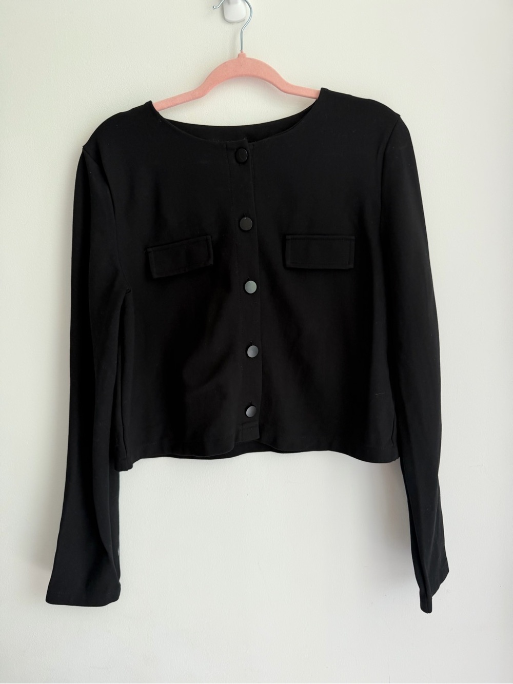 H&M Black Cropped Round-Neck Button Jacket - Picture 3 of 5